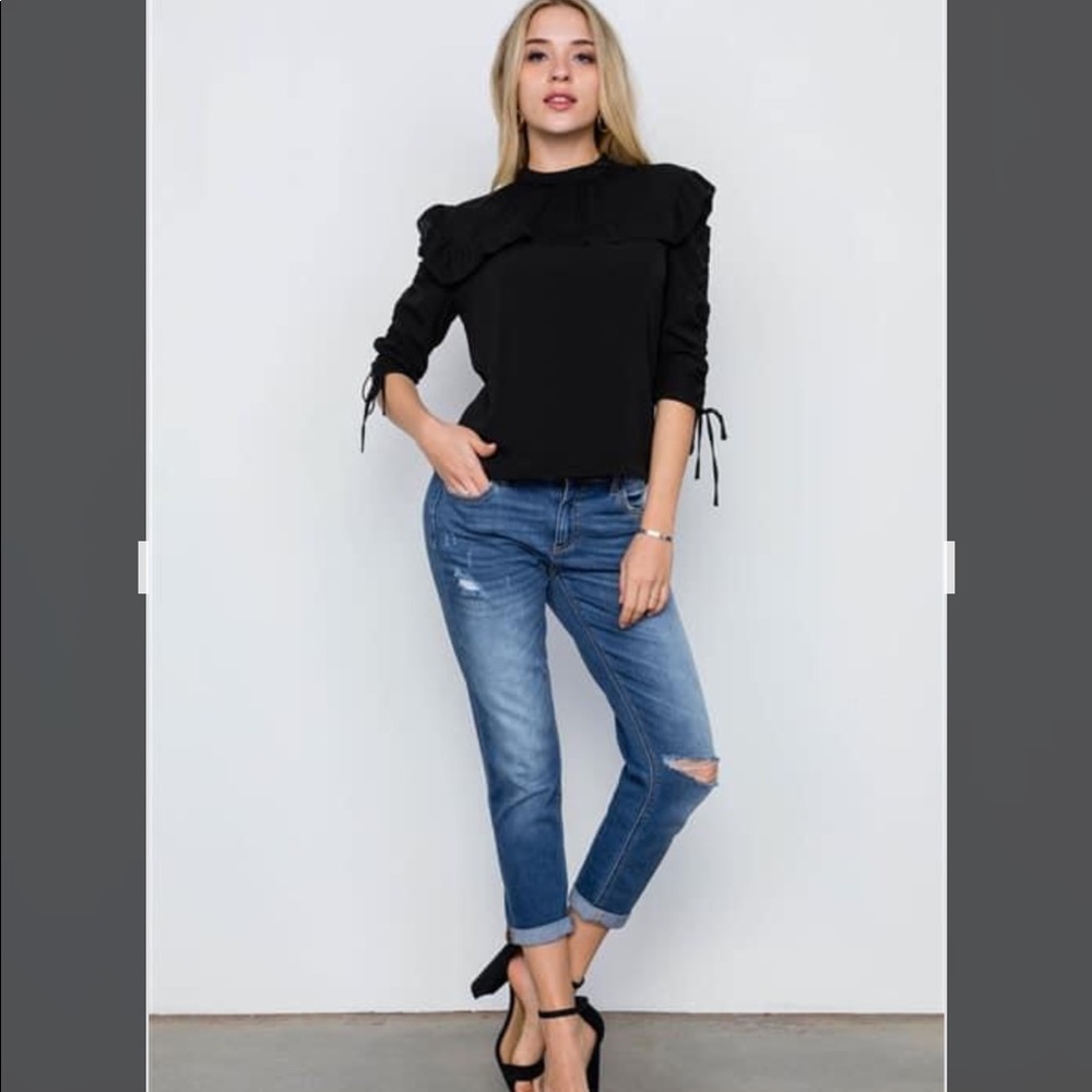 🖤BECKA Black 3/4 sleeve Ruffle Detail Boho🖤